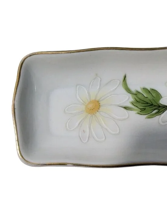 Lefton Vintage Japanese Hat pin olive relish Tray with Floral Daisy - Picture 2 of 9